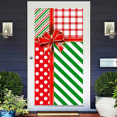 Aperturee - Red Green Stripe Gifts Bow Tie Christmas Door Cover